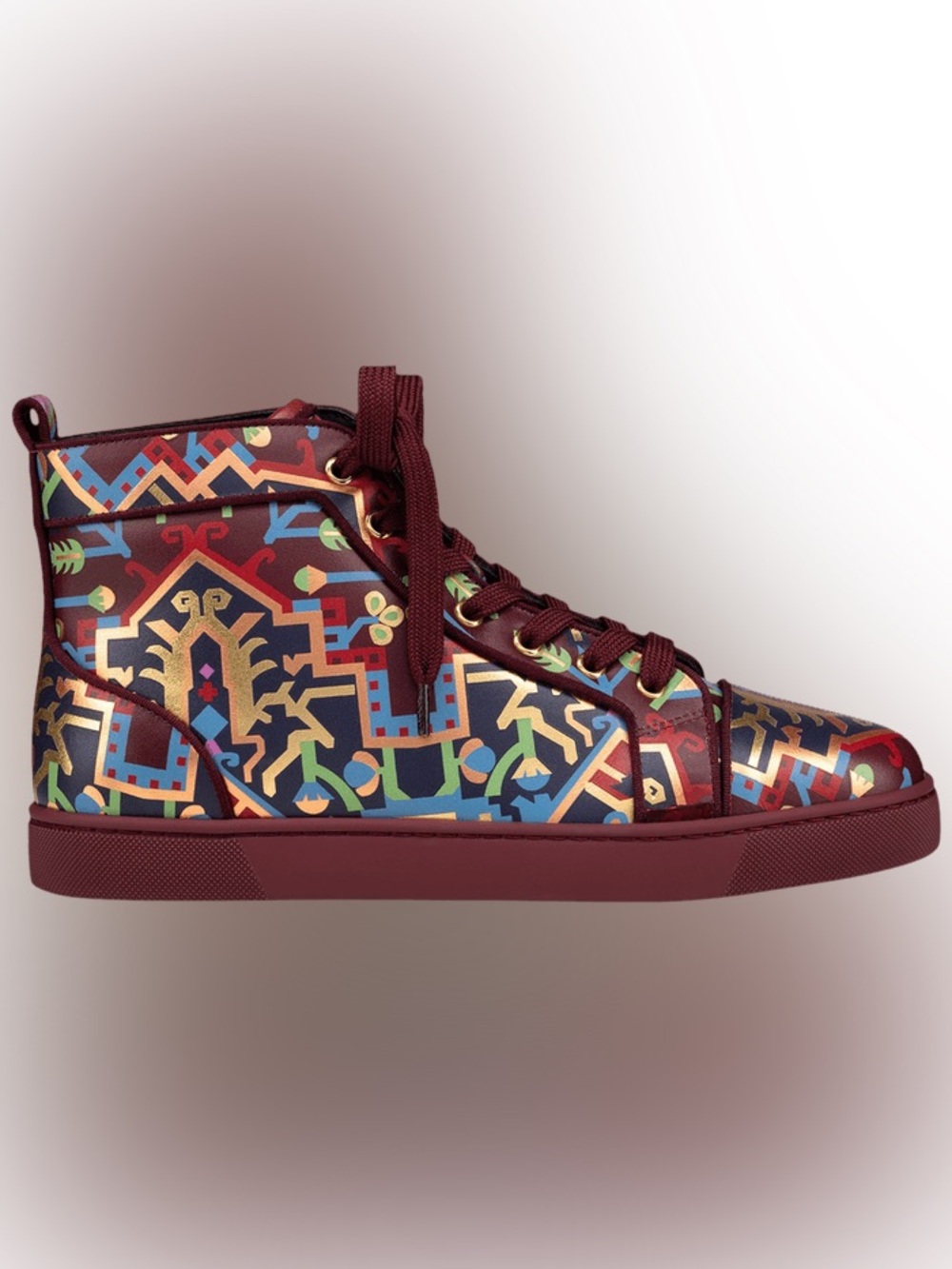Christian Louboutin Black and Burgundy High-Top Sneaker